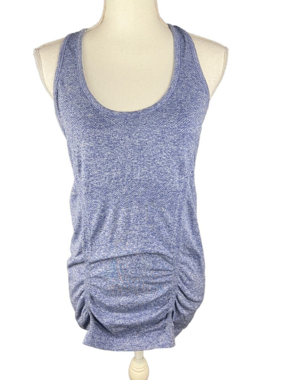 Athleta Blue Heathered Racerback Tank Top Ruched Sides Lightweight Womens Active